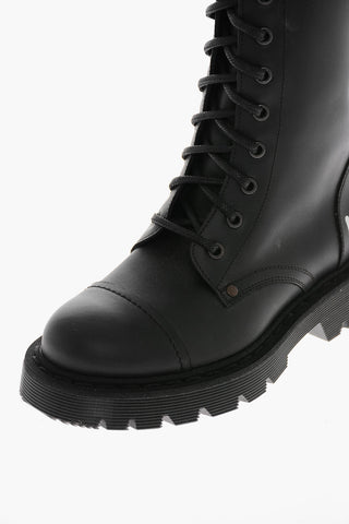 Printed Logo Lace-up Leather Combat Booties