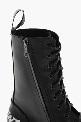 Printed Logo Lace-up Leather Combat Booties