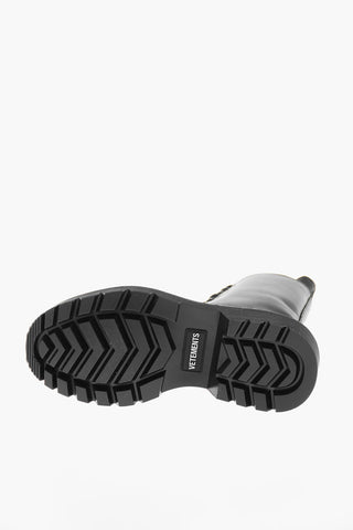 Printed Logo Lace-up Leather Combat Booties