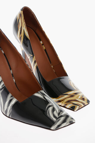 Squared Toe CHAIN BOOMERANG Pantent Leather Pumps 12cm