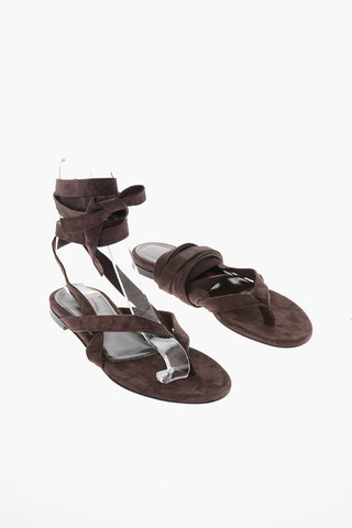 Sandali Infradito in Suede con Allacciatura alla Schiava