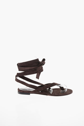 Sandali Infradito in Suede con Allacciatura alla Schiava