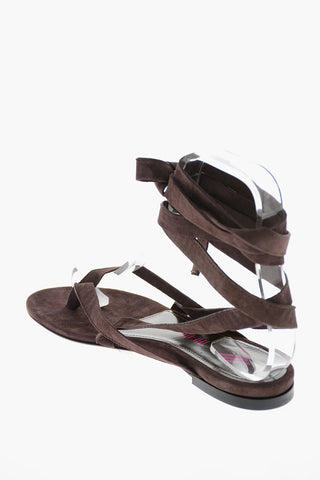 Sandali Infradito in Suede con Allacciatura alla Schiava