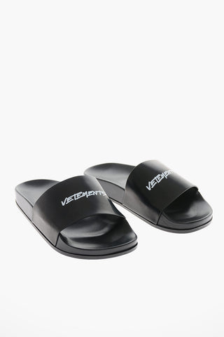 Printed Logo Leather Sliders