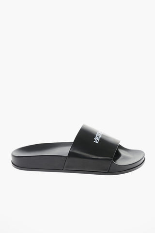Printed Logo Leather Sliders