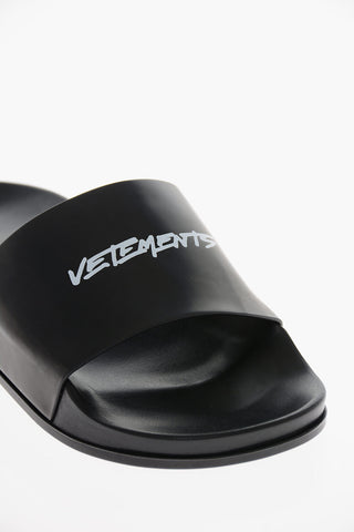 Printed Logo Leather Sliders