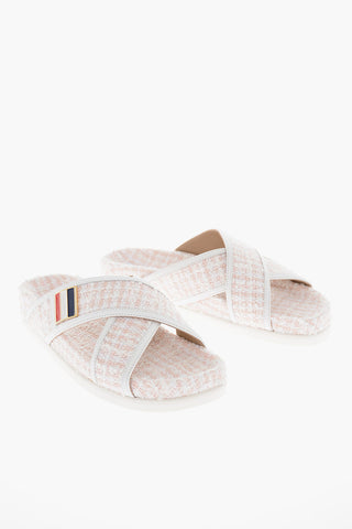 Tweed Criss-crossed Slides with Logo Detail