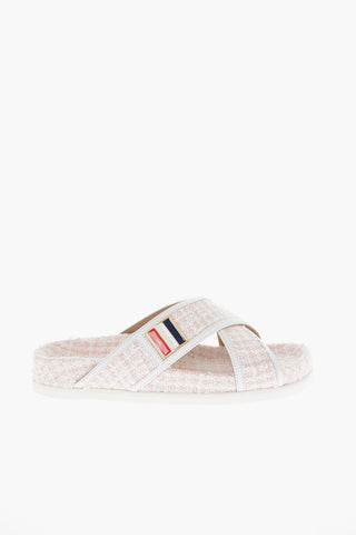 Tweed Criss-crossed Slides with Logo Detail