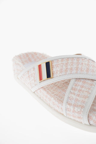 Tweed Criss-crossed Slides with Logo Detail