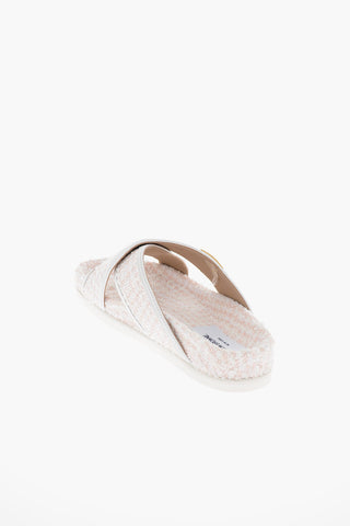 Tweed Criss-crossed Slides with Logo Detail