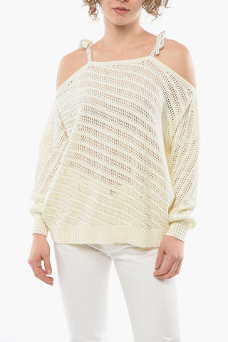 Boat Neck Oversize Sweater With Rhinestones