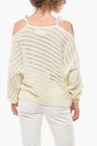 Boat Neck Oversize Sweater With Rhinestones