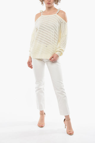 Boat Neck Oversize Sweater With Rhinestones