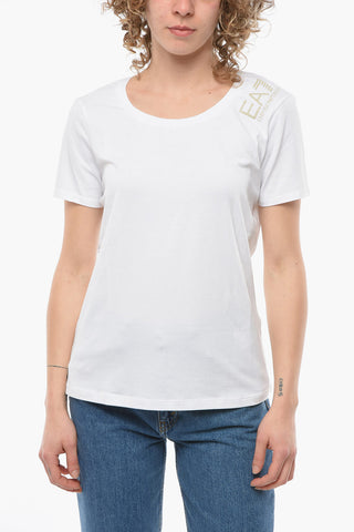 EMPORIO Stretch Cotton T-shirt with Logo and Lettering Print