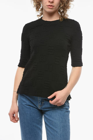 Crew-neck Cropped T-shirt with Stitching Details