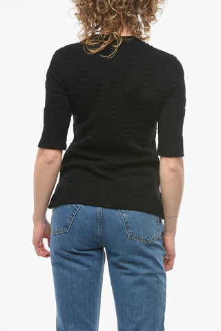 Crew-neck Cropped T-shirt with Stitching Details