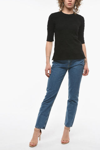Crew-neck Cropped T-shirt with Stitching Details