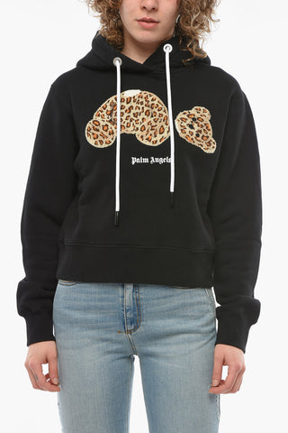 Ivory Cotton Hoodie Sweatshirt with TEDDY BEAR Application