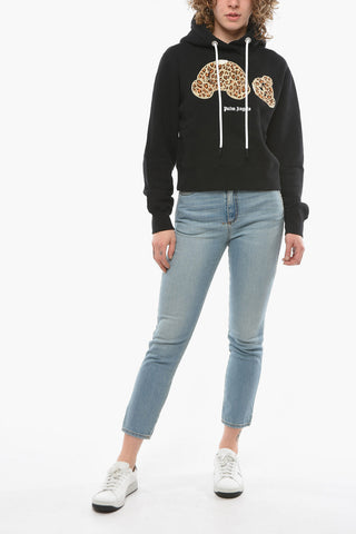 Ivory Cotton Hoodie Sweatshirt with TEDDY BEAR Application