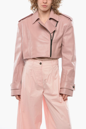 Cowhide Cropped MAHIS Jacket with Padded Shoulders
