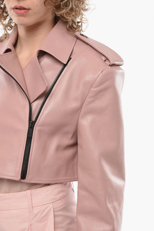 Cowhide Cropped MAHIS Jacket with Padded Shoulders