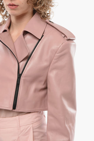 Giubbotto in Pelle Crop MAHIS con Spalle Imbottite