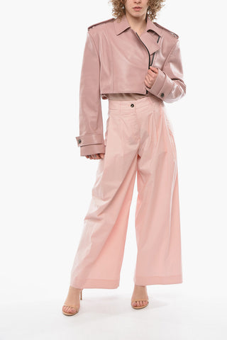 Giubbotto in Pelle Crop MAHIS con Spalle Imbottite