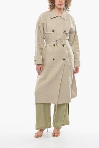 MICHAEL Linen Double Breasted Trench with Belt