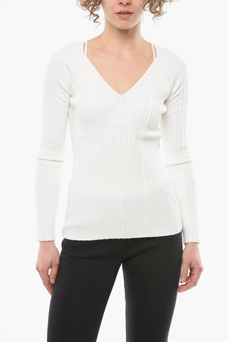 WHITE LABEL Lightweight Rib Knit V-neck Top