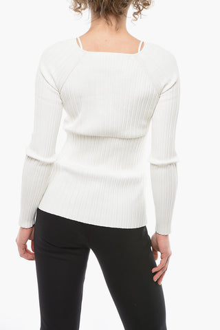 WHITE LABEL Lightweight Rib Knit V-neck Top