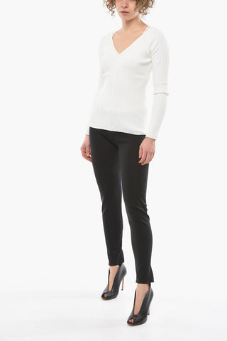 WHITE LABEL Lightweight Rib Knit V-neck Top
