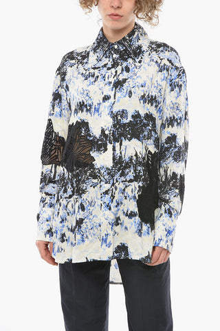Viscose-satin Oversized Shirt with Embroidered Detailings
