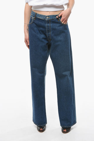 Straight-leg Baggy Denims with High-waist and Dark Wash 25cm