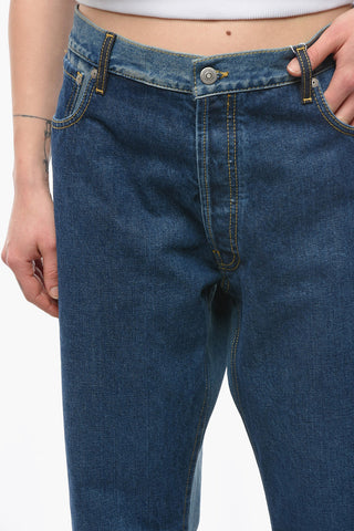 Straight-leg Baggy Denims with High-waist and Dark Wash 25cm