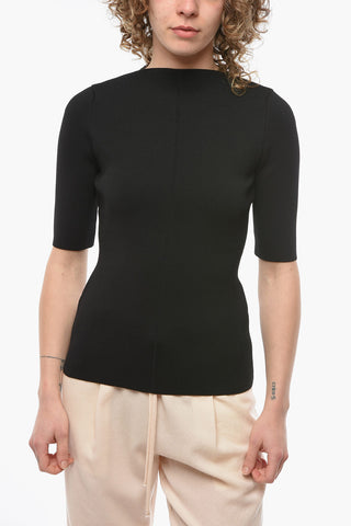 Compact Viscose-knit Top with Short Sleeves