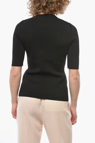 Compact Viscose-knit Top with Short Sleeves