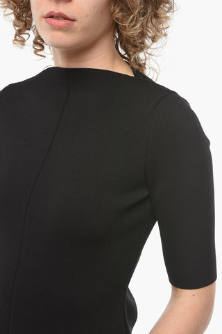 Compact Viscose-knit Top with Short Sleeves