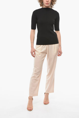 Compact Viscose-knit Top with Short Sleeves
