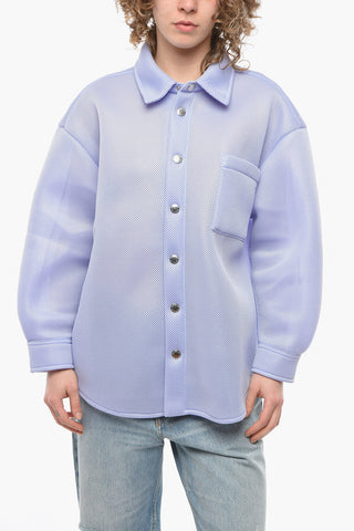 Meshed Boyfriend-fitting Overshirt with Lettering Logo Print
