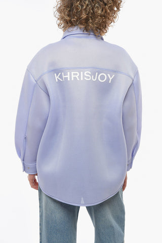 Meshed Boyfriend-fitting Overshirt with Lettering Logo Print