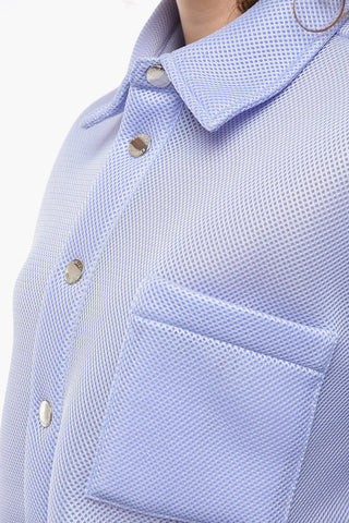 Meshed Boyfriend-fitting Overshirt with Lettering Logo Print