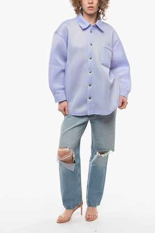Meshed Boyfriend-fitting Overshirt with Lettering Logo Print