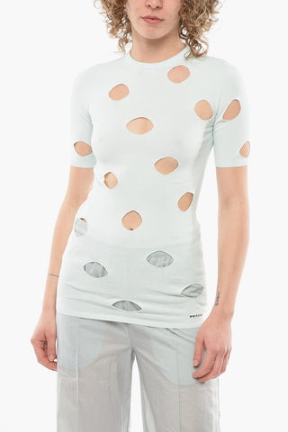 Maglia Girocollo in Misto Viscosa con Buchi Allover