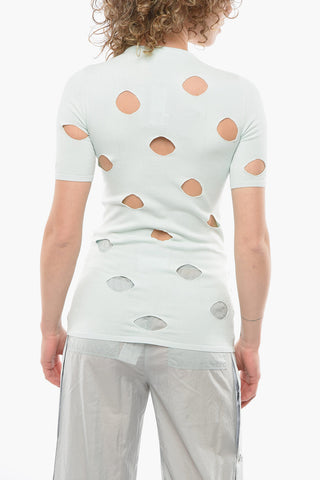 Maglia Girocollo in Misto Viscosa con Buchi Allover