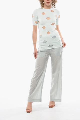 Maglia Girocollo in Misto Viscosa con Buchi Allover