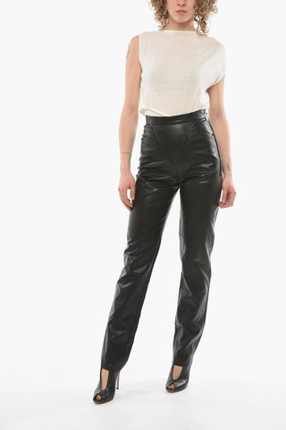 Pantaloni COTE  A COTE In Ecopelle a Vita Alta con Zip Laterale Doarata