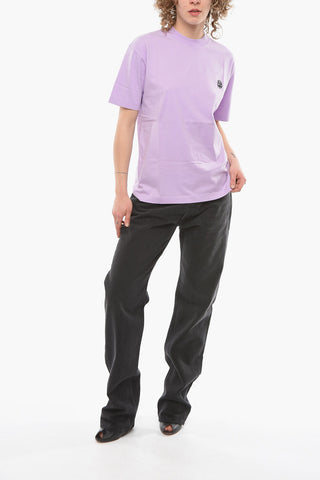 Crew-neck T-shirt with Contrasting Logoed Embroidery