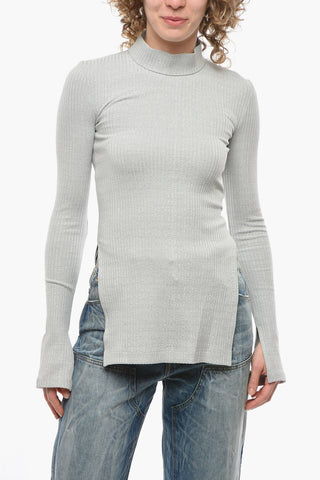Ribbed Turtleneck Sweather with Hidden Zipped Fastening and Slits