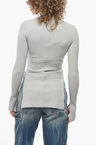 Ribbed Turtleneck Sweather with Hidden Zipped Fastening and Slits