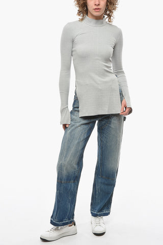 Ribbed Turtleneck Sweather with Hidden Zipped Fastening and Slits